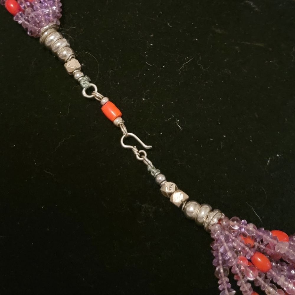 Hand crafted multi strands Amethysts and genuine Red Coral - Silver Necklace ♥️ - Picture 3 of 4